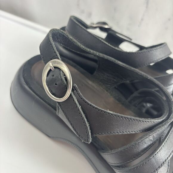 Dansko Lolita Sandal Leather Womens 36 6 Blk Slingback Strappy Rocker Block Heel - Picture 14 of 16